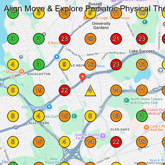 Align Move & Explore Pediatric Physical Therapy Physical Therapist GeoGrid ranking map for Little Neck NY